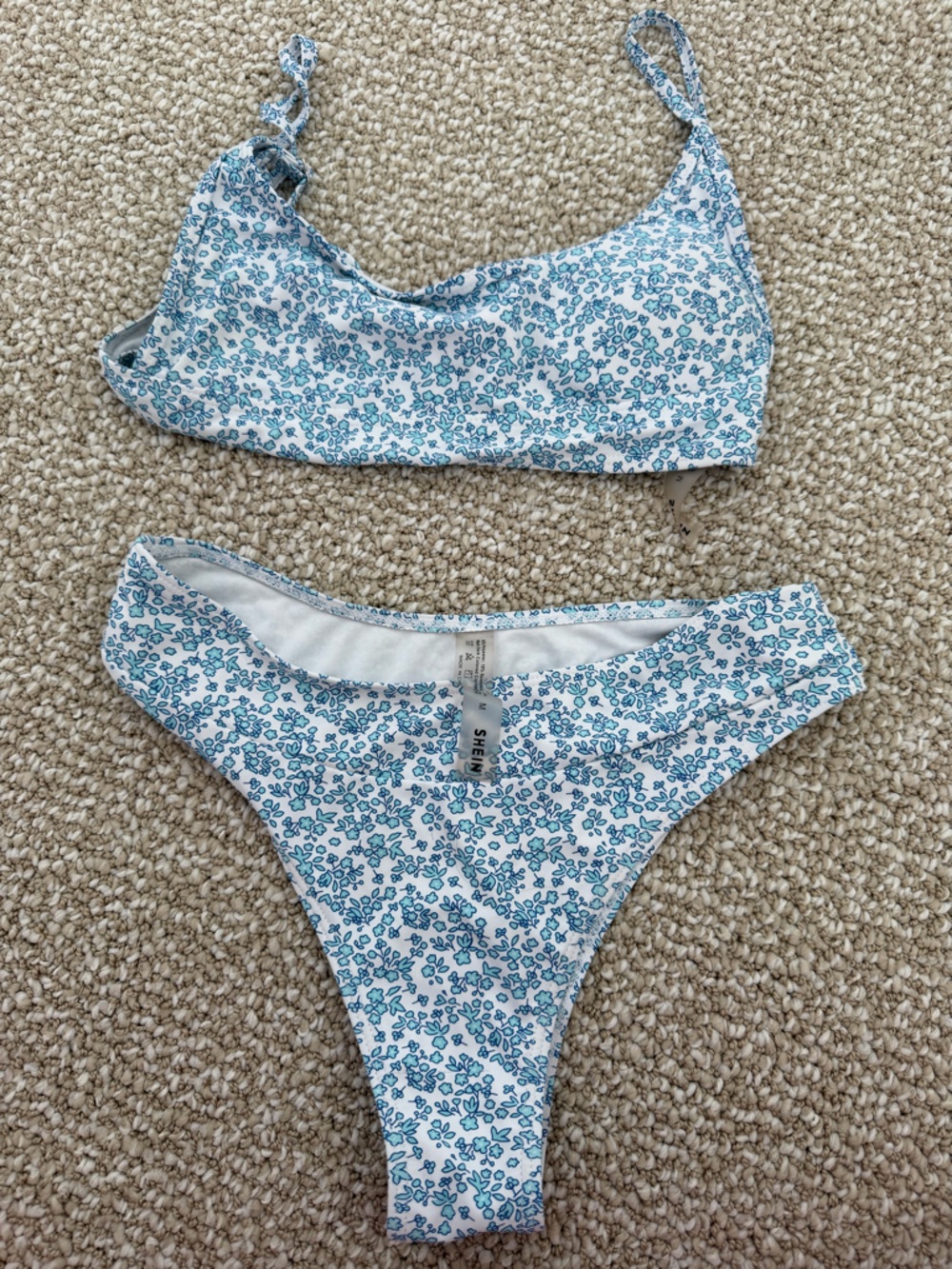 SHEIN White Bikini Bottom with Blue Floral Print